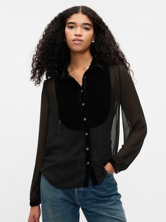GAP Tops - GAP 🦋 Classic Velvet Bib / Perfect Shirt 🖤 Size Small 🖤 Like New